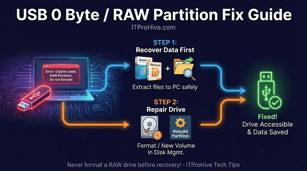 USB Drive Shows 0 Bytes? How to Fix RAW Partition &amp; Recover Data